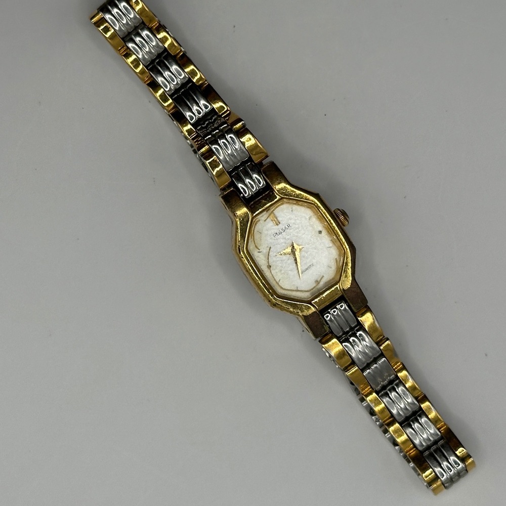 Pulsar Womens Two Tone Quartz Watch Hexagon White Dial V450-5B70